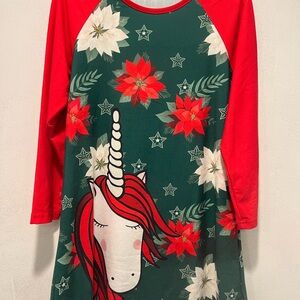Unicorn Floral Kids Dress - Red and Green